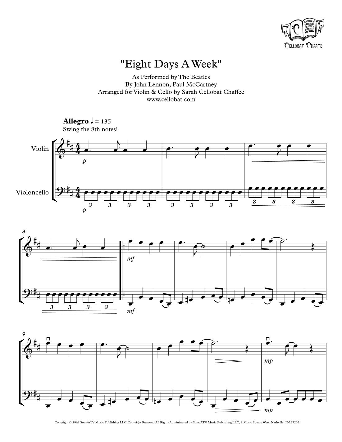 Eight Days A Week (arr. Sarah Cellobat Chaffee)