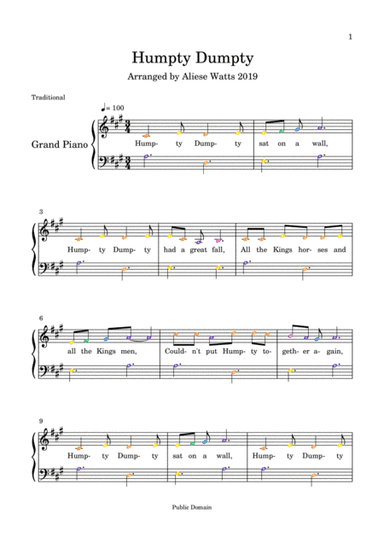 Humpty Dumpty (Colour Coded Notation) (arr. Aliese Watts)