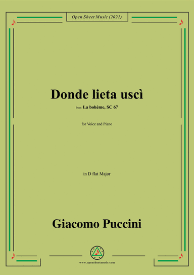 Puccini-Donde lieta uscì,in D flat Major,from 'La bohème,SC 67',for Voice and Piano (arr. Open Cloud)