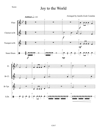 Joy to the World Quartet (fl, cl, tpt, SD) (arr. JC Publishing)