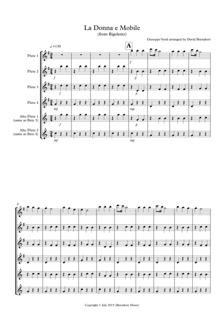 La Donna e Mobile (from Rigoletto) for Flute Quartet (arr. David Burndrett)