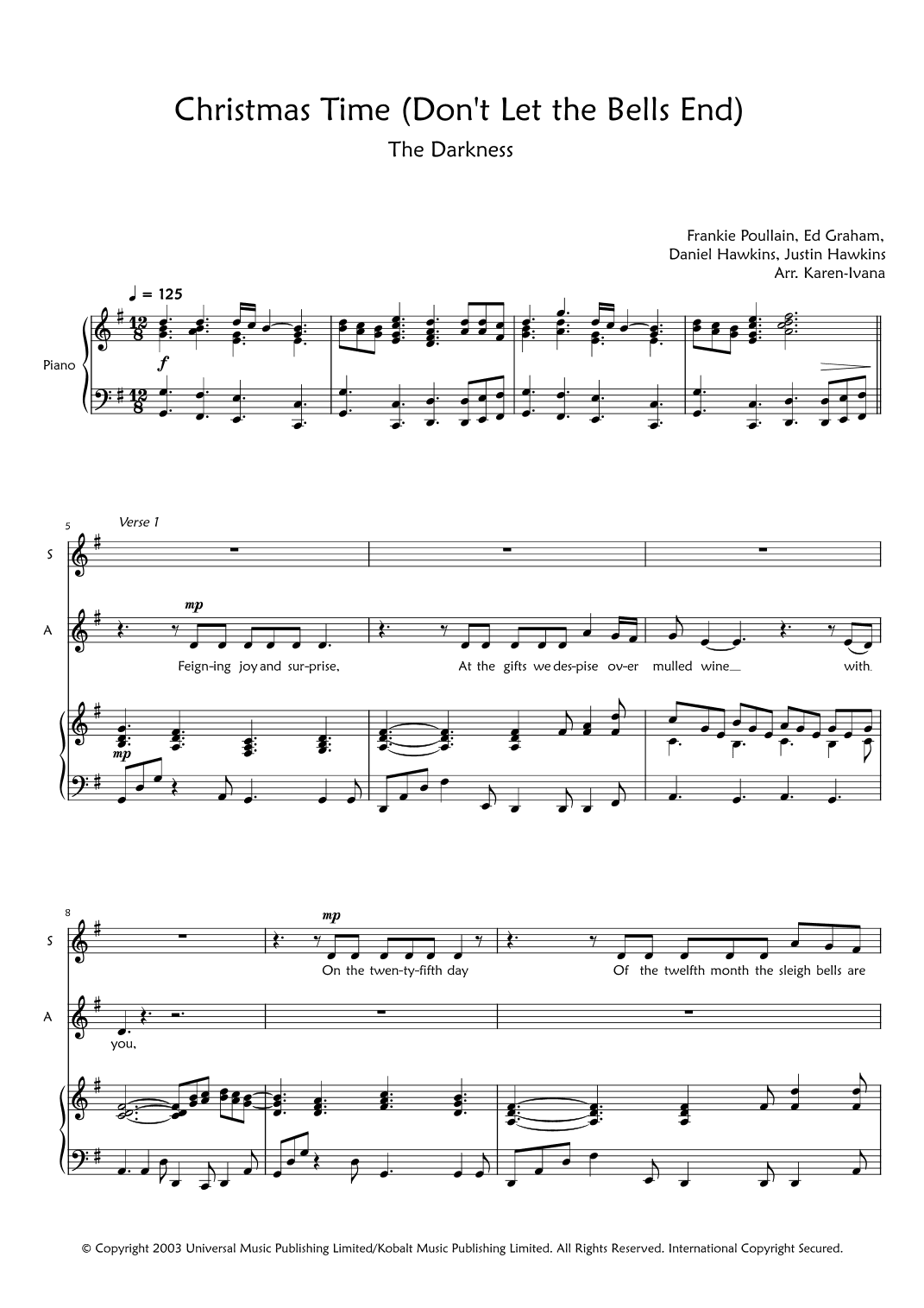 Christmas Time (don't Let The Bells End) (arr. Karen Ivana)