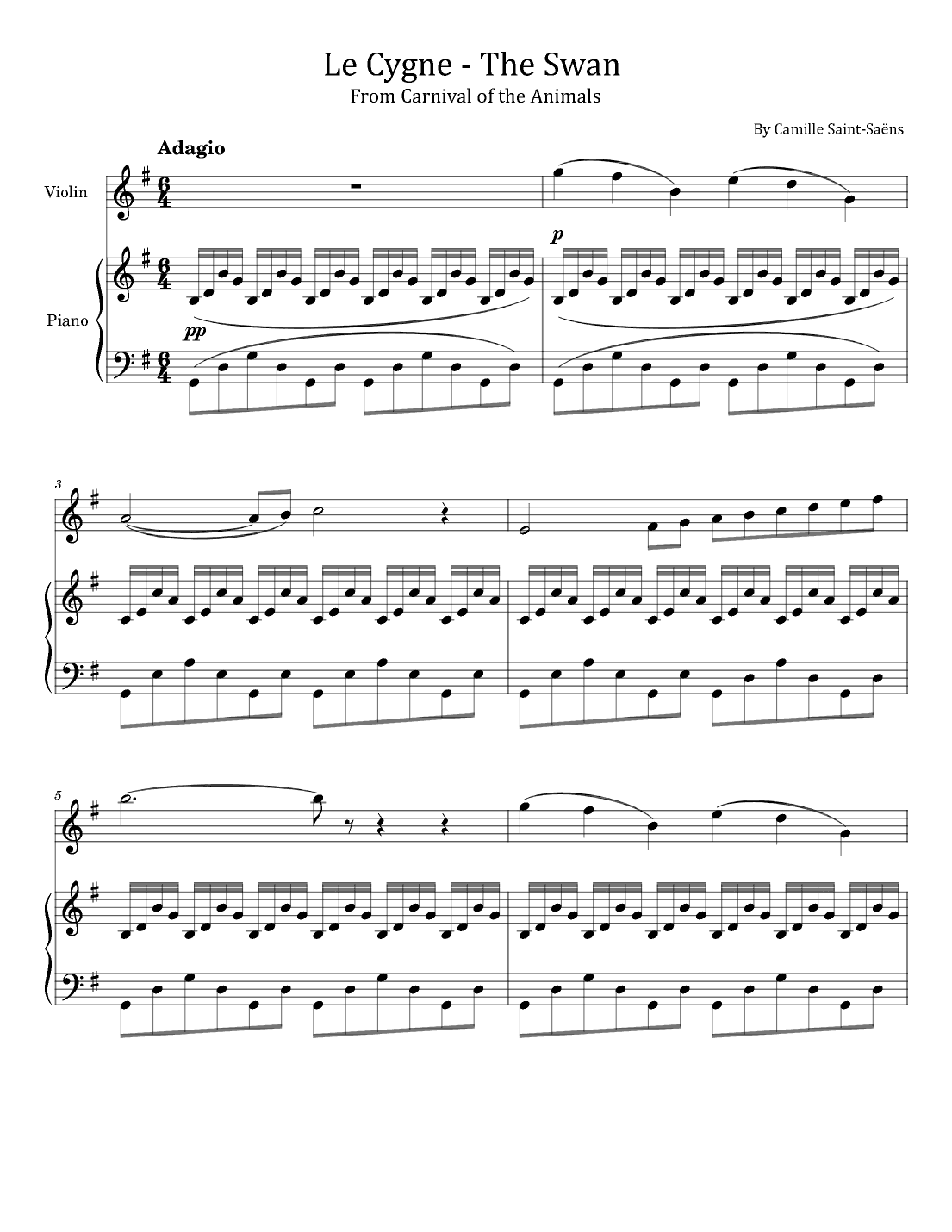 The Swan (Le Cygne) - For Violin & Piano - C. Saint-Saëns (arr. poon)
