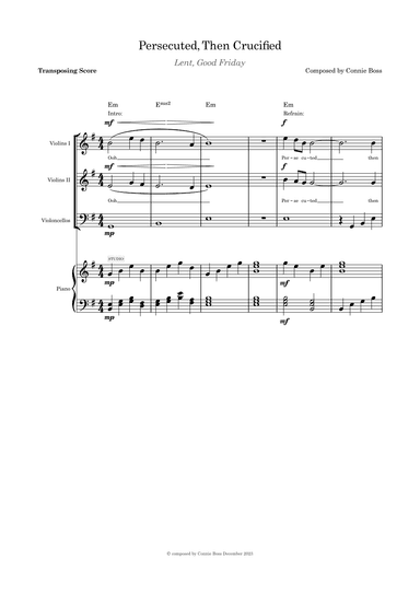 Persecuted Then Crucified strings trio with piano key of G