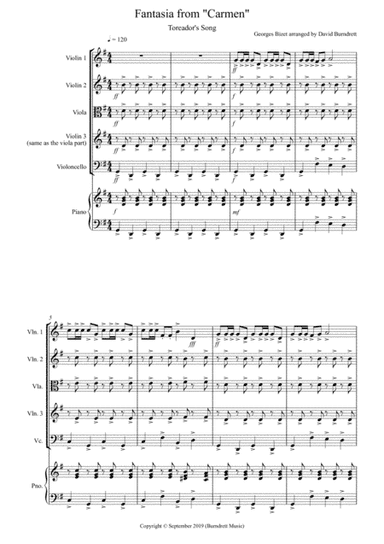 Toreador's Song (Fantasia from Carmen) for String Quartet (arr. David Burndrett)