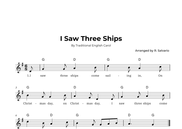 I Saw Three Ships (Key of G Major) (arr. R. Salvario)