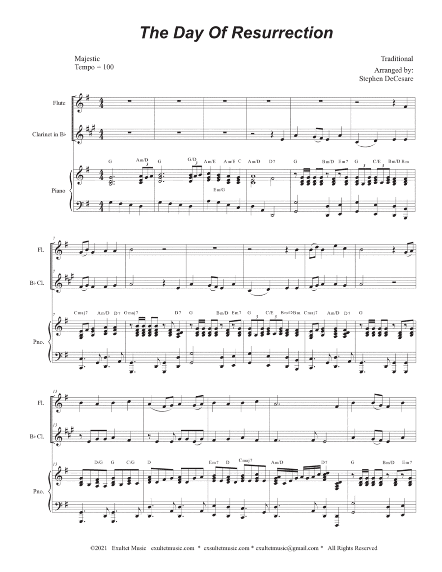 The Day Of Resurrection (Duet for Flute and Bb-Clarinet - Piano accompaniment) (arr. Stephen DeCesare)