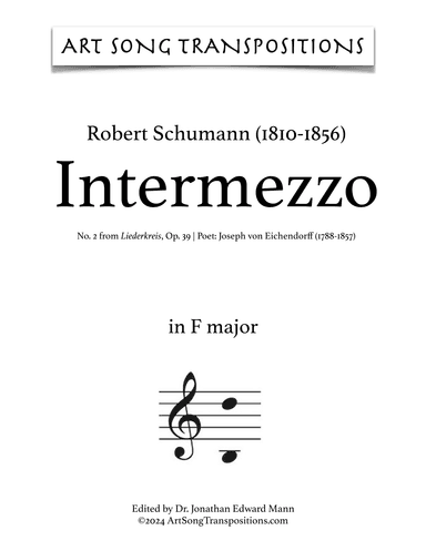 SCHUMANN: Intermezzo, Op. 39 no. 2 (transposed to F major) (arr. ArtSongTranspositions.com)