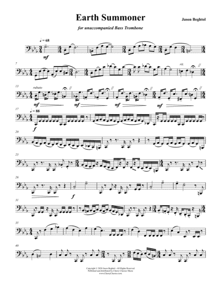 Earth Summoner for Unaccompanied Bass Trombone (arr. Cherry Classics Music)