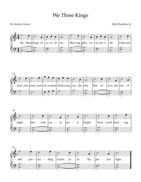 We Three Kings-- Easy Piano (arr. Jessica Turner)