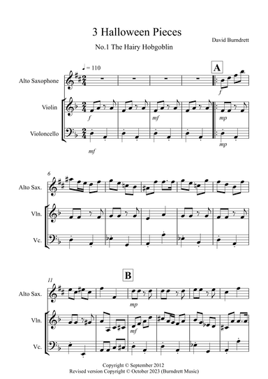 3 Halloween Pieces for Alto Saxophone, Violin and Cello Trio