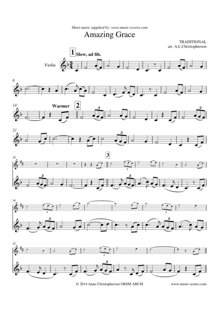 Amazing Grace - Solo Violin (arr. Anne L Christopherson GRSM ARCM)