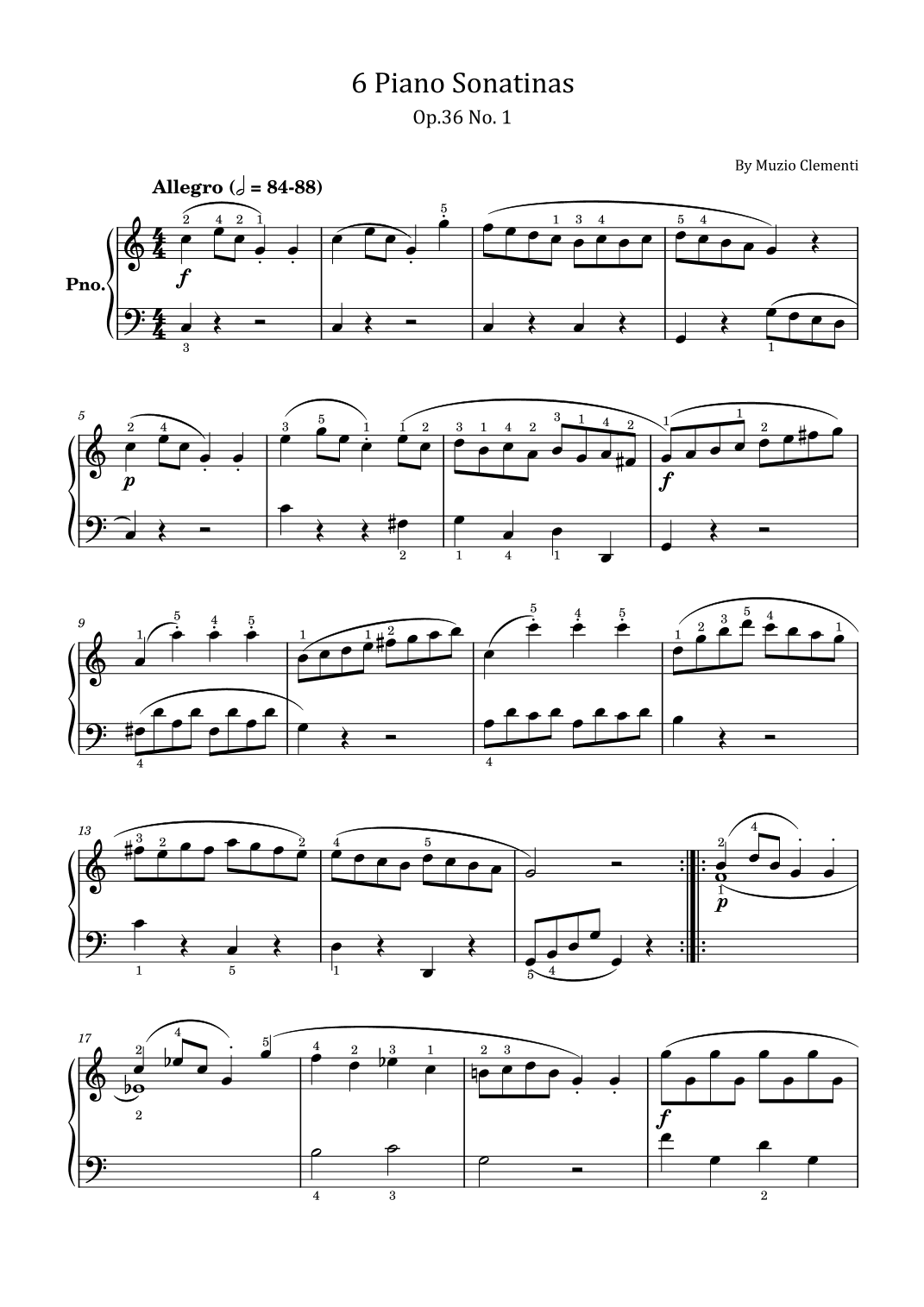 Clementi - Piano Sonatina in C Major - Op.36 No.1 - Original For Piano Solo With Fingered (arr. poon)