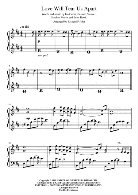 Love Will Tear Us Apart (arr. Richard P John)