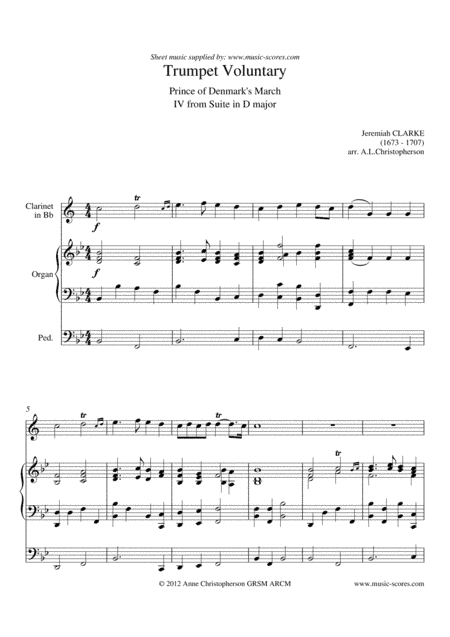 Trumpet Voluntary, or Prince of Denmark's March - Clarinet and Organ - Bb major (arr. Anne L Christopherson GRSM ARCM)