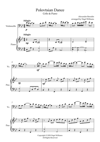 Polovtsian Dance (Kismet), for Cello and Piano (arr. Nigel Williams)
