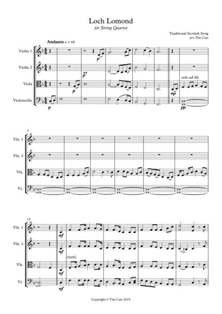 Loch Lomond - String Quartet (arr. Tim Cais)