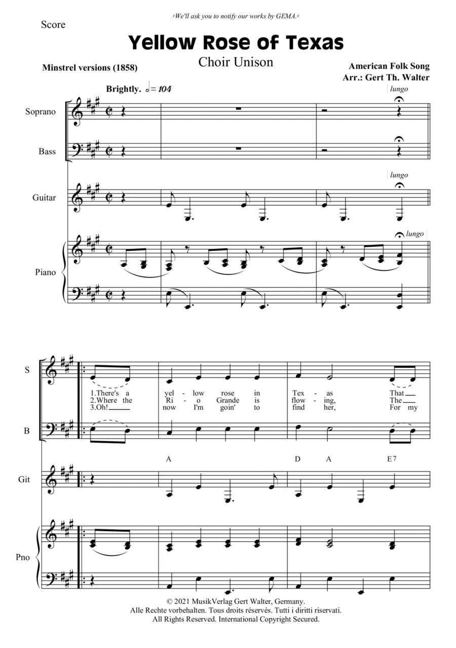 Yellow Rose of Texas (arr. Gert Th. Walter)