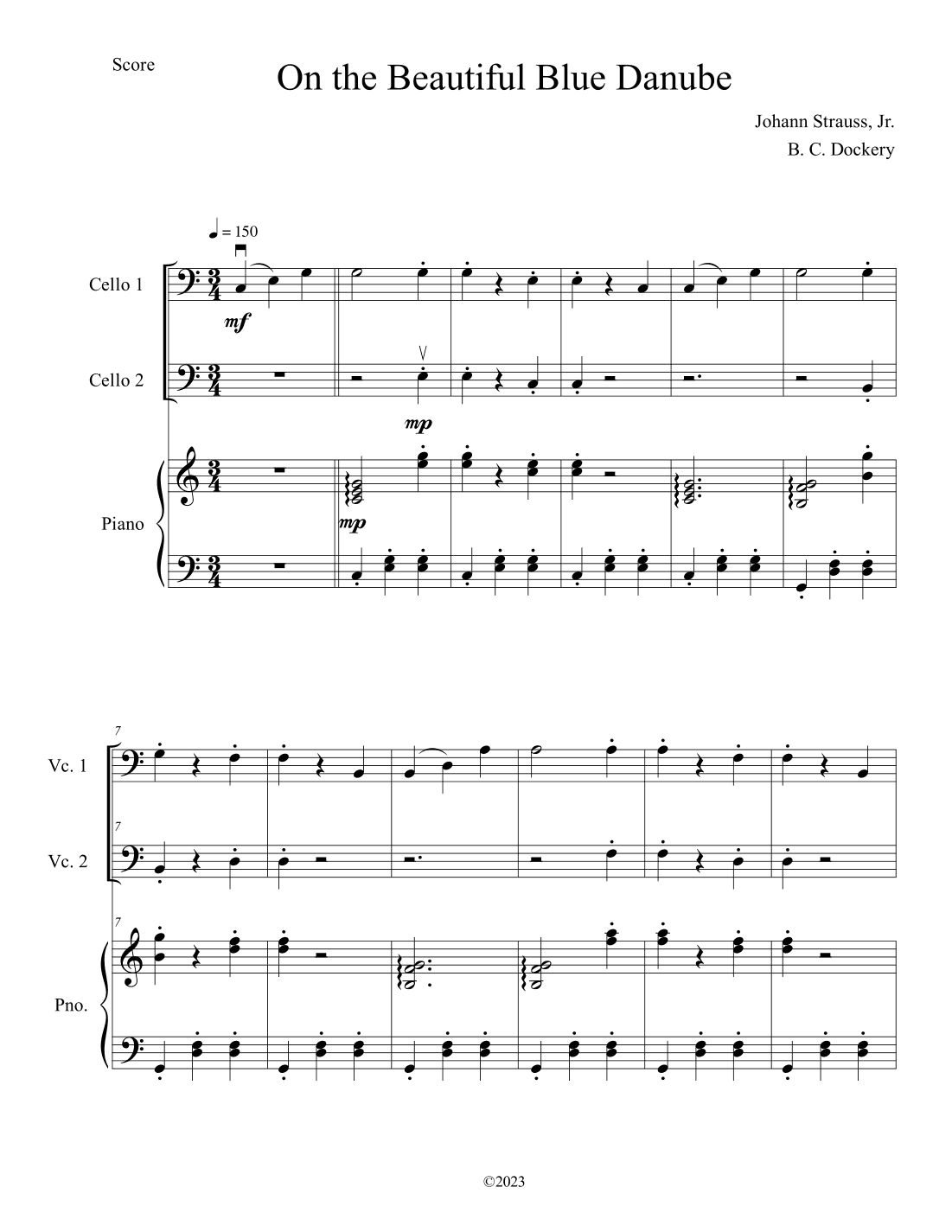 The Blue Danube (Cello Duet with Piano Accompaniment) (arr. B. C. Dockery)