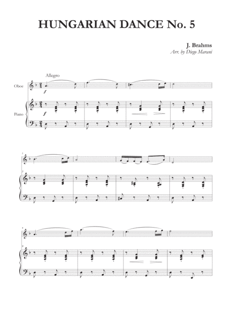 Hungarian Dance No. 5 for Oboe and Piano (arr. Diego Marani)