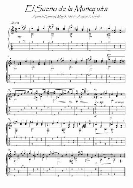El Sueno de la Munequita Barrios guitar solo (arr. PianoSheetNow)