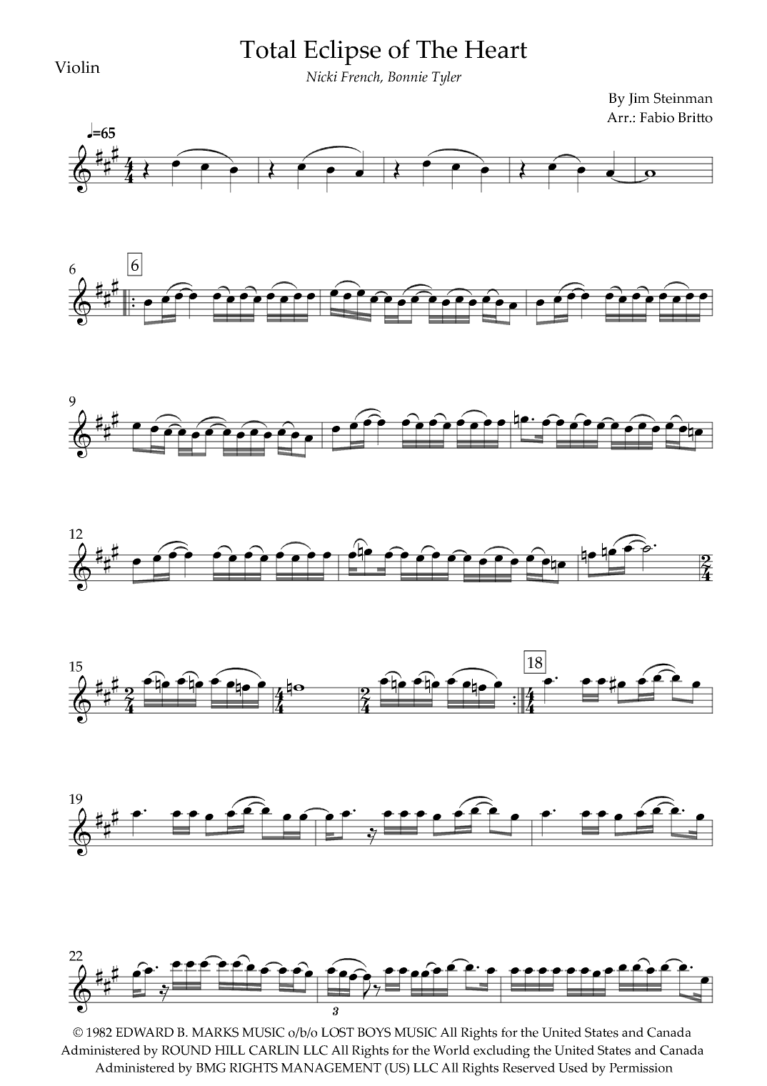 Total Eclipse Of The Heart (arr. Fabio Britto)