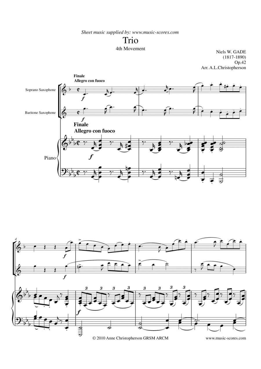 Gade - Allegro con fuoco - 4th Movement from Piano Trio - Soprano Sax, Baritone Sax and Piano (arr. Anne L Christopherson GRSM ARCM)