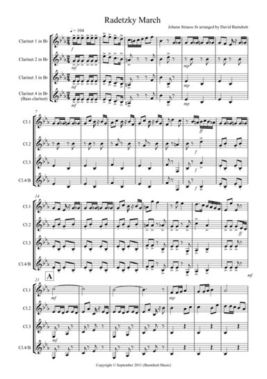 Radetzky March for Clarinet Quartet (arr. David Burndrett)