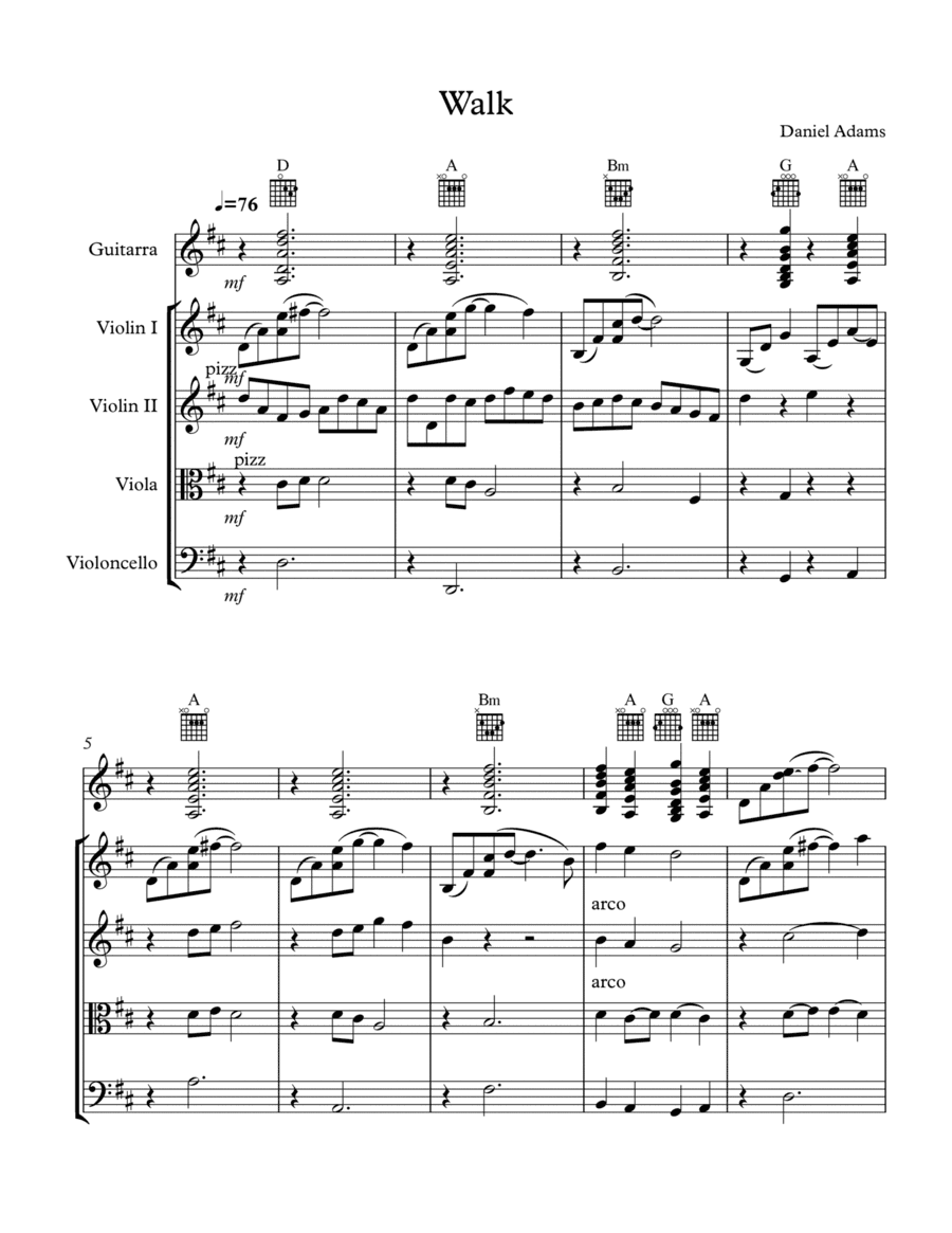 Walk - Wedding Song String Quartet with optional Guitar/Piano