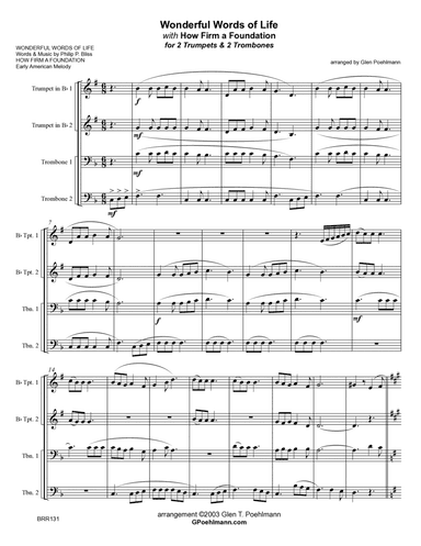 WONDERFUL WORDS OF LIFE (w/How Firm a Foundation) - BRASS QUARTET (unaccompanied) (arr. Glen Poehlmann)