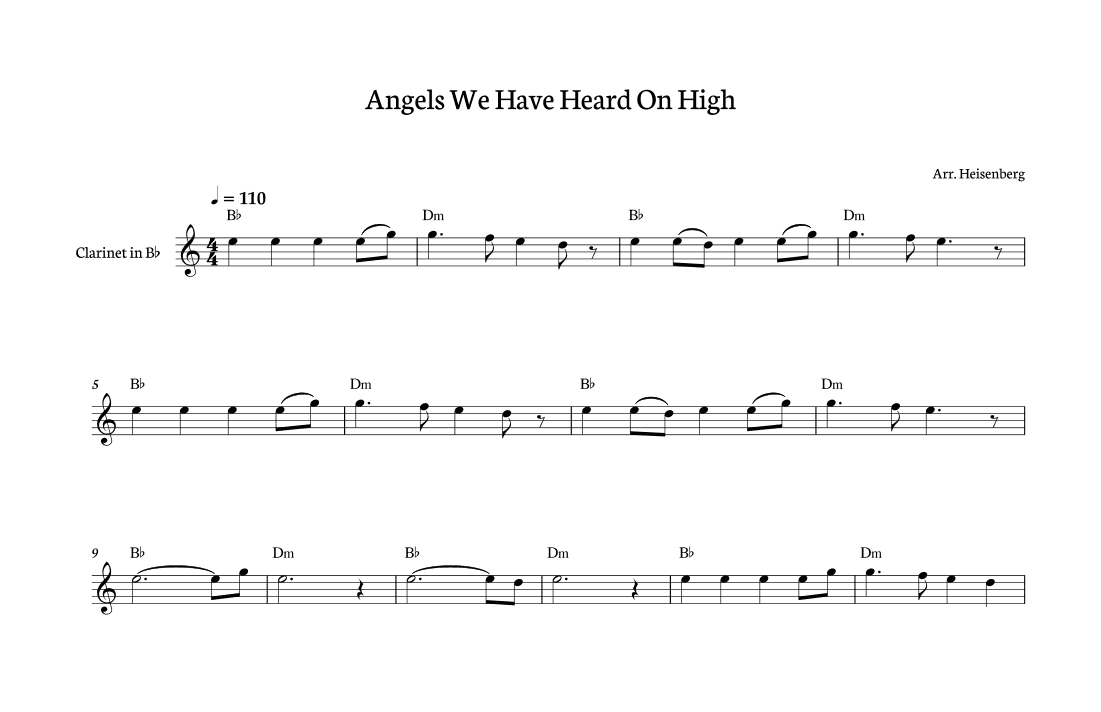 Angels We Have Heard on High for Clarinet with chords (arr. Heisenberg)