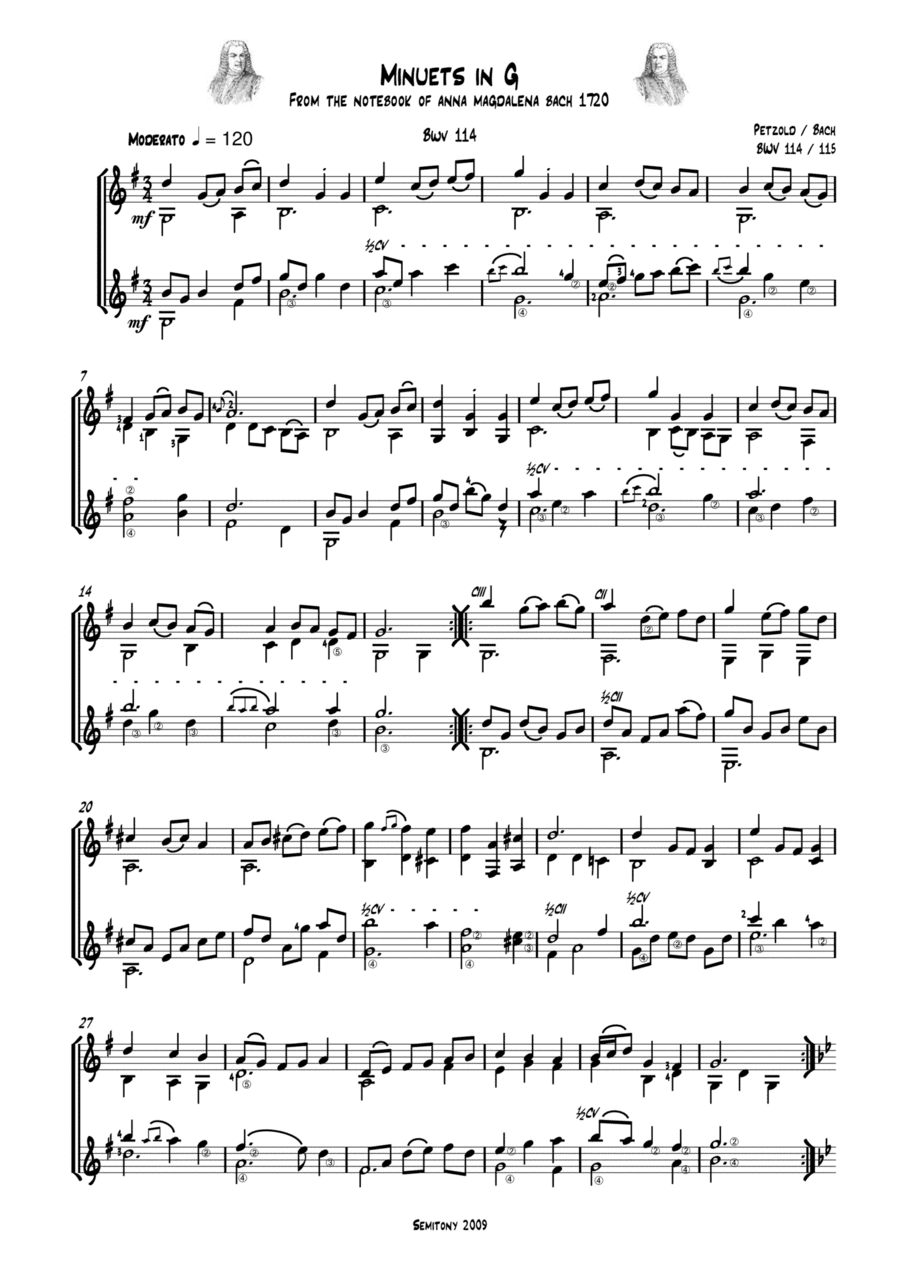 Bach Minuets in G - Guitar Duet (arr. Semitony)