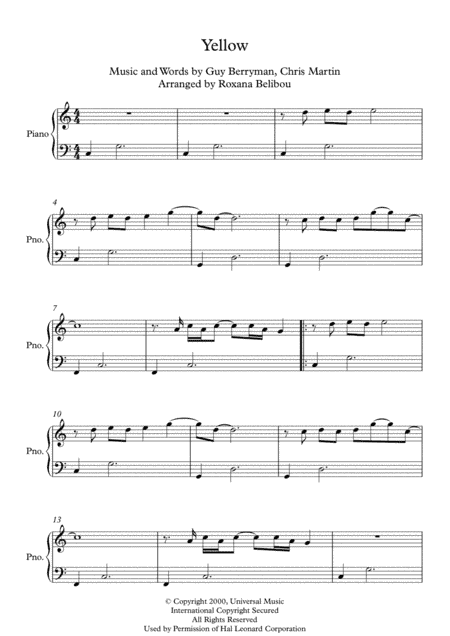 Yellow (arr. Roxana Belibou)