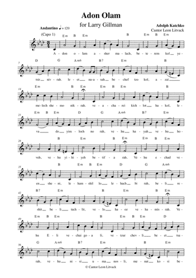 Adon Olam Adolph Katchko, for solo voice and guitar