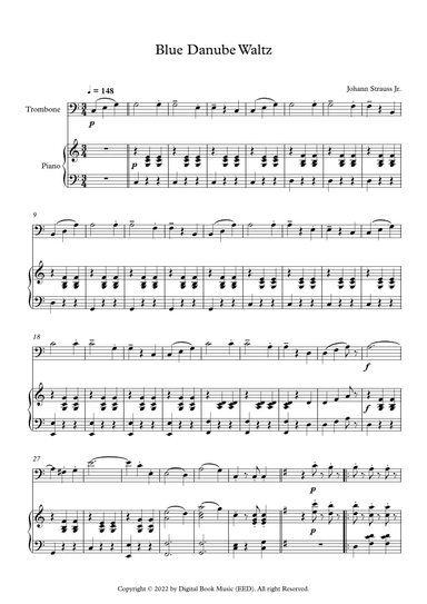 Blue Danube Waltz - Johann Strauss Jr. (Trombone + Piano) (arr. Digital Book Music)