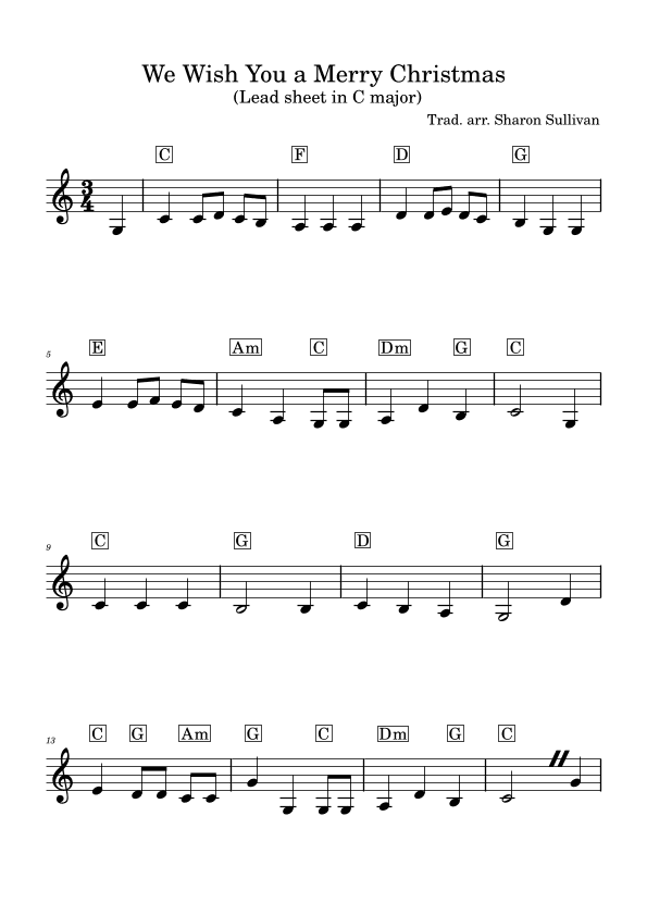 We Wish You a Merry Christmas (large print lead sheet in C with low and higher octave) (arr. Sharon Sullivan)