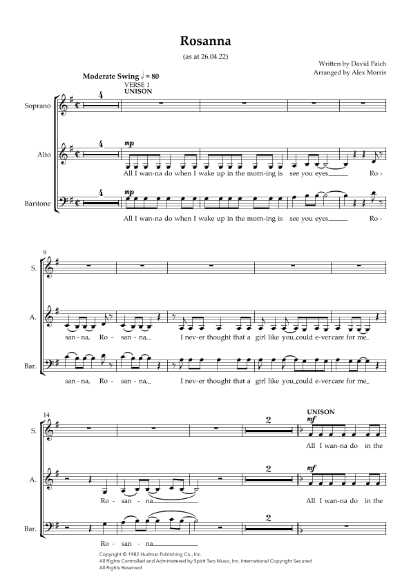 Rosanna (arr. Alex Morris)