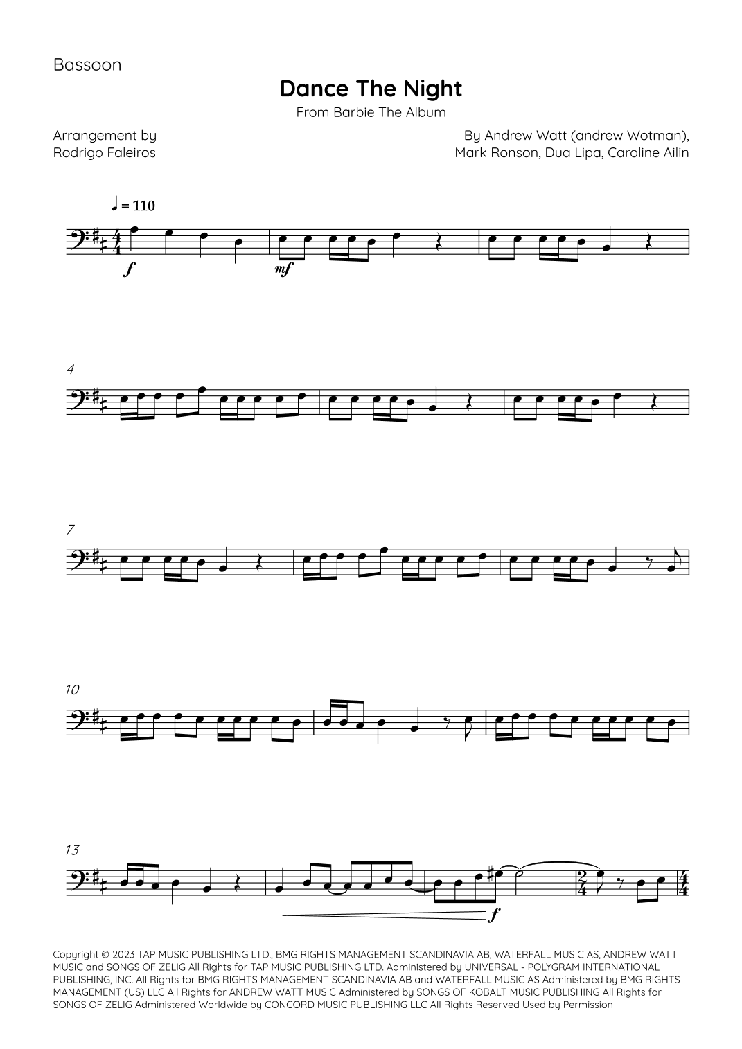 Dance The Night (arr. Rodrigo Faleiros)