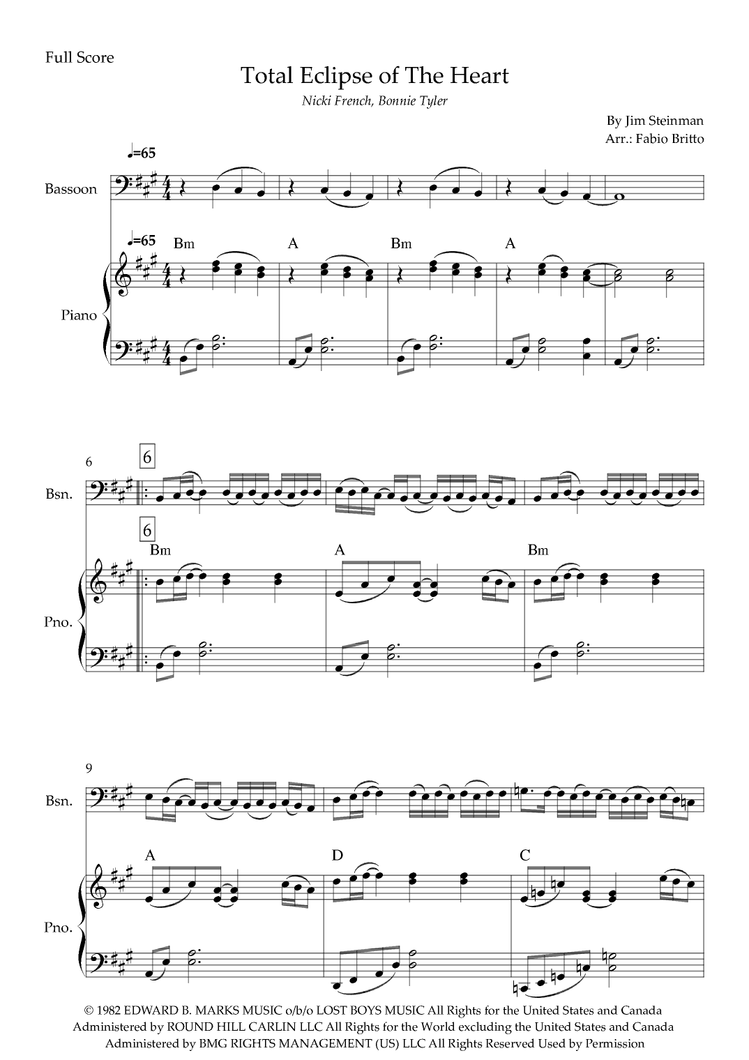 Total Eclipse Of The Heart (arr. Fabio Britto)