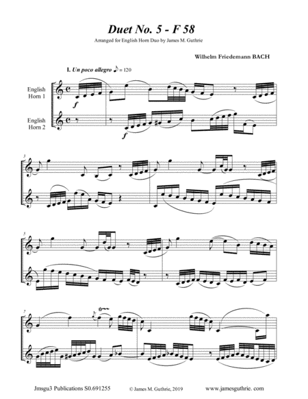 WF Bach: Duet No. 5 for English Horn Duo (arr. James M. Guthrie, ASCAP)