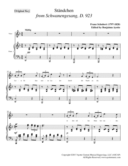 Schubert - Serenade (ständchen) from Schwanengesang for High Voice in D Minor (arr. Benjamin Ayotte)