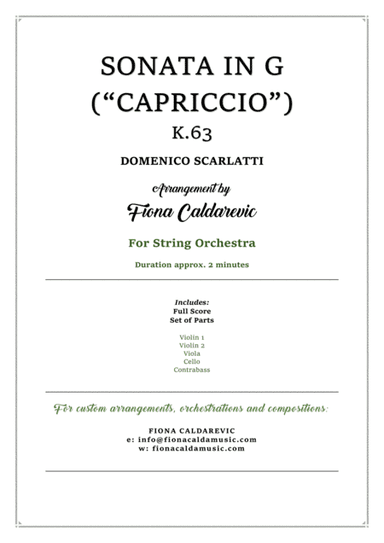 Sonata in G ("Capriccio") (K.63) by Scarlatti - arranged for string orchestra (arr. Fiona Caldarevic)