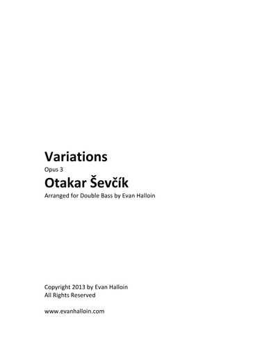 Otakar Sevcik - Variations Op. 3, arranged for double bass (arr. Evan Halloin)