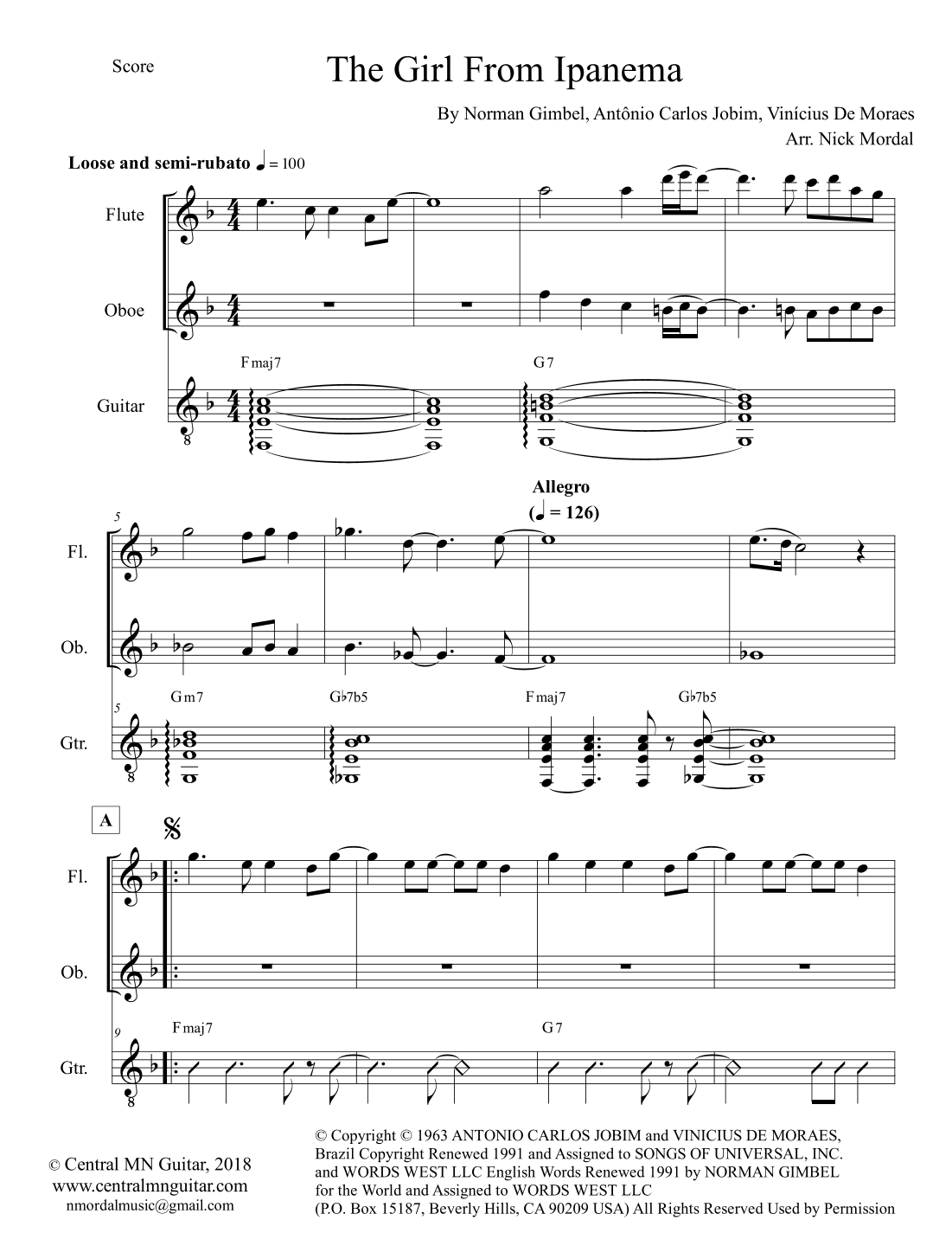 The Girl From Ipanema (garôta De Ipanema) (arr. Nick Mordal)