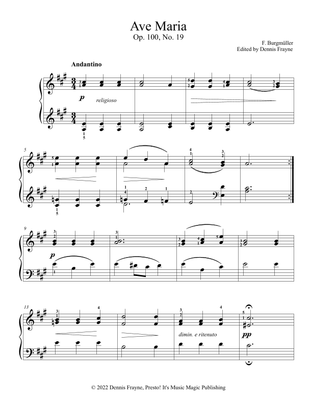 Ave Maria (Op. 100, No. 19) (arr. ed. Dennis Frayne)