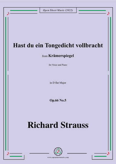 Richard Strauss-Hast du ein Tongedicht vollbracht,in D flat Major,Op.66 No.5 (arr. OSM Press)