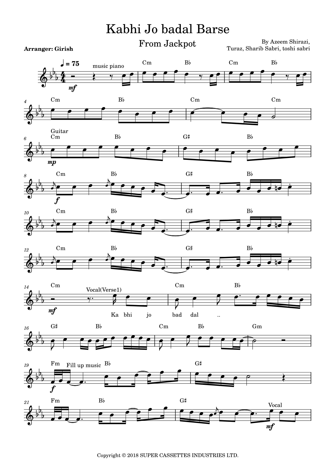 Kabhi Jo Badal Barse (unplugged) (arr. Girish Kataria)