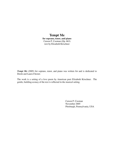 Carson Cooman: Tempt Me (2005) for soprano, tenor, and piano