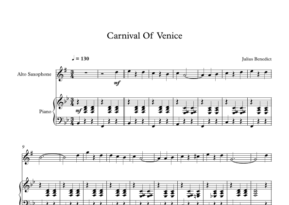 Carnival Of Venice - Julius Benedict (Alto Sax + Piano) (arr. Digital Book Music)