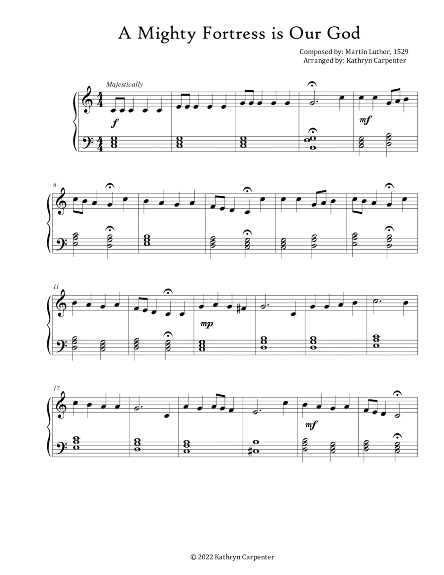A Mighty Fortress is Our God (Easy Piano) (arr. Kathryn Carpenter)